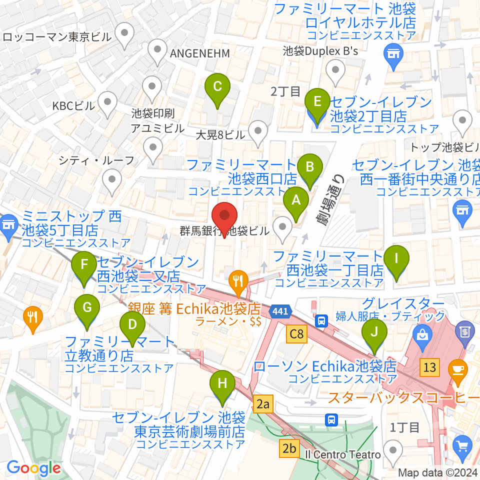 池袋BlackHole周辺のコンビニエンスストア一覧地図