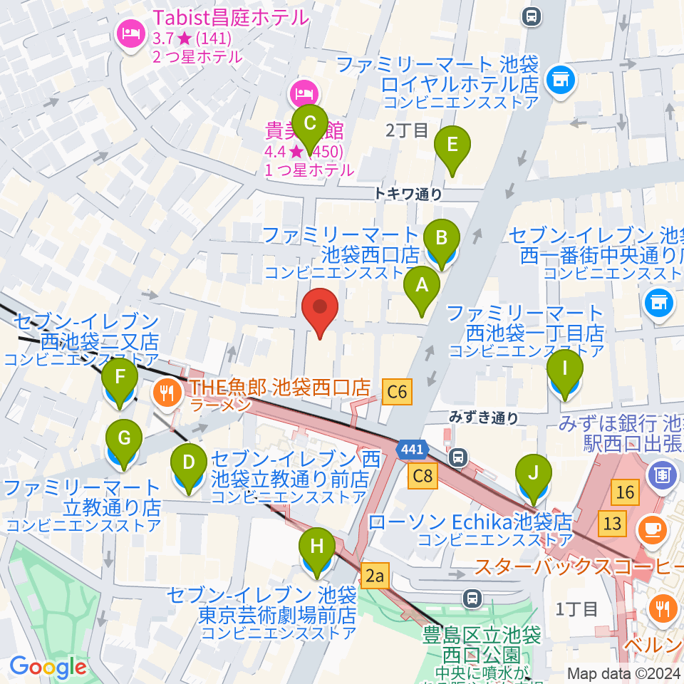 池袋BlackHole周辺のコンビニエンスストア一覧地図