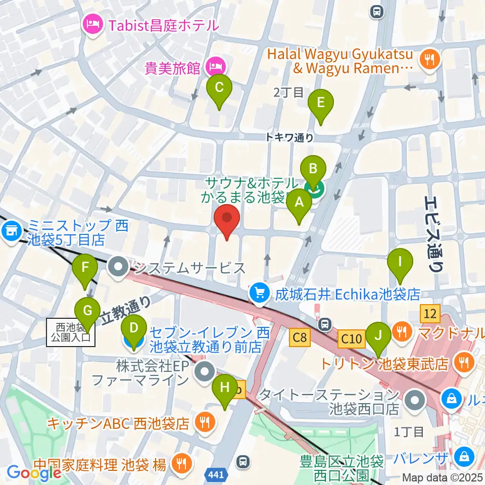 池袋BlackHole周辺のコンビニエンスストア一覧地図