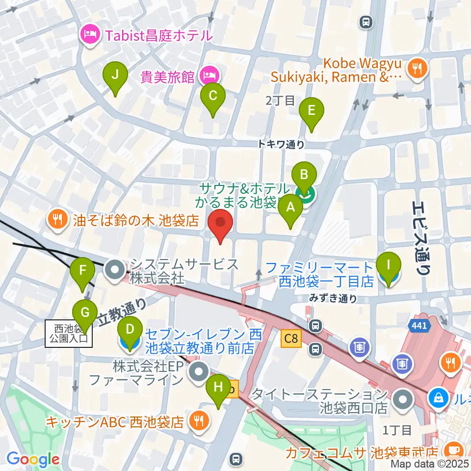 池袋BlackHole周辺のコンビニエンスストア一覧地図