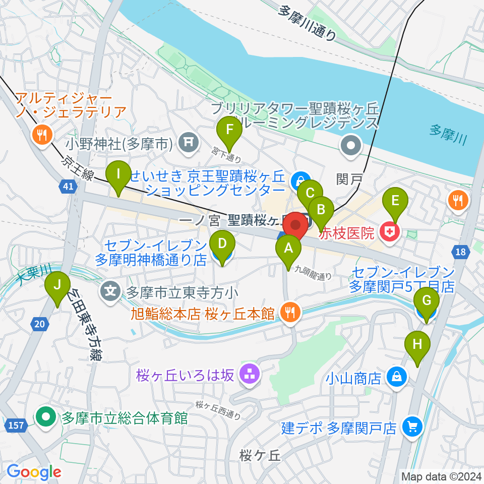 関戸公民館周辺のコンビニエンスストア一覧地図