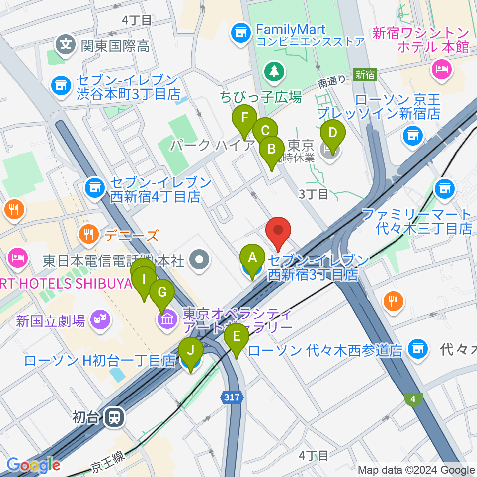 初台WALL周辺のコンビニエンスストア一覧地図