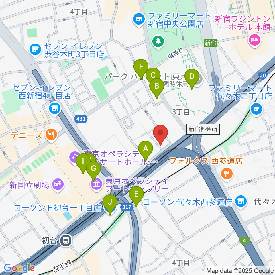 初台WALL周辺のコンビニエンスストア一覧地図