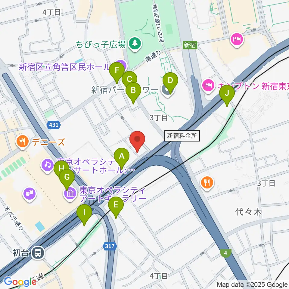 初台WALL周辺のコンビニエンスストア一覧地図