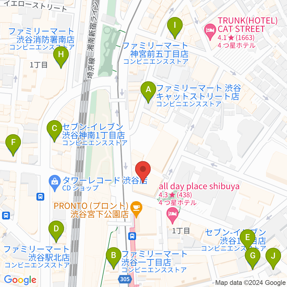 東京カルチャーカルチャー周辺のコンビニエンスストア一覧地図