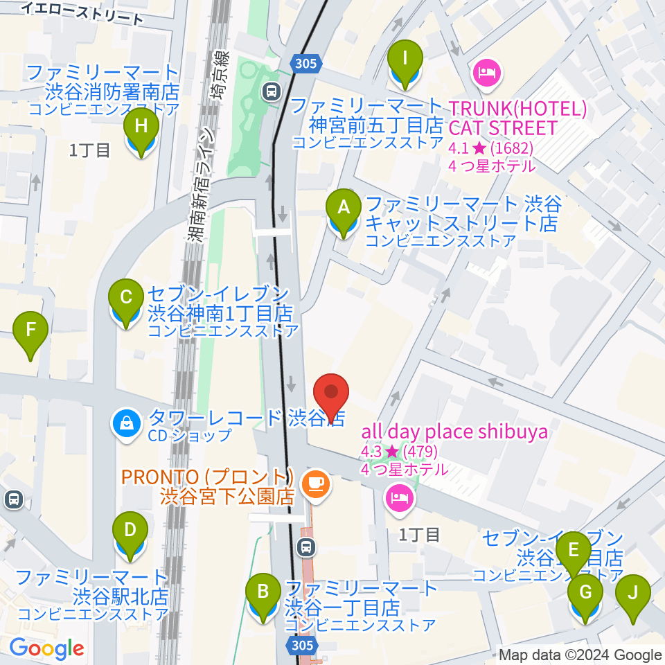 東京カルチャーカルチャー周辺のコンビニエンスストア一覧地図