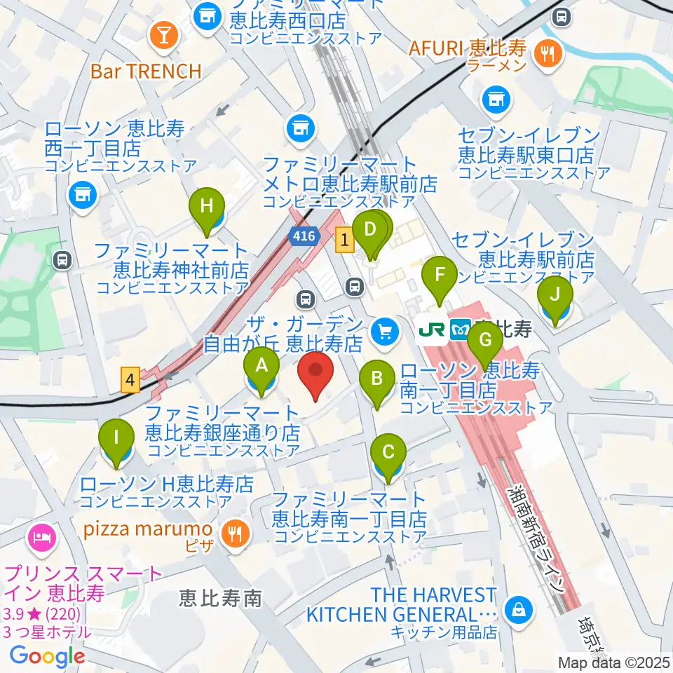 恵比寿JAN KEN PON周辺のコンビニエンスストア一覧地図