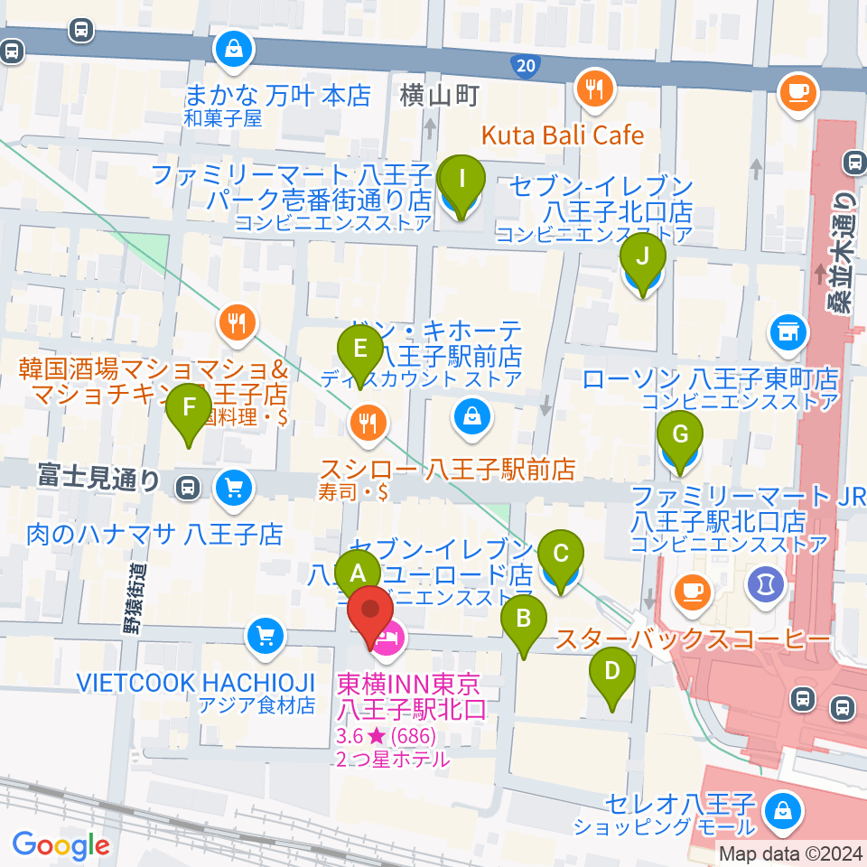 八王子papaBeat周辺のコンビニエンスストア一覧地図