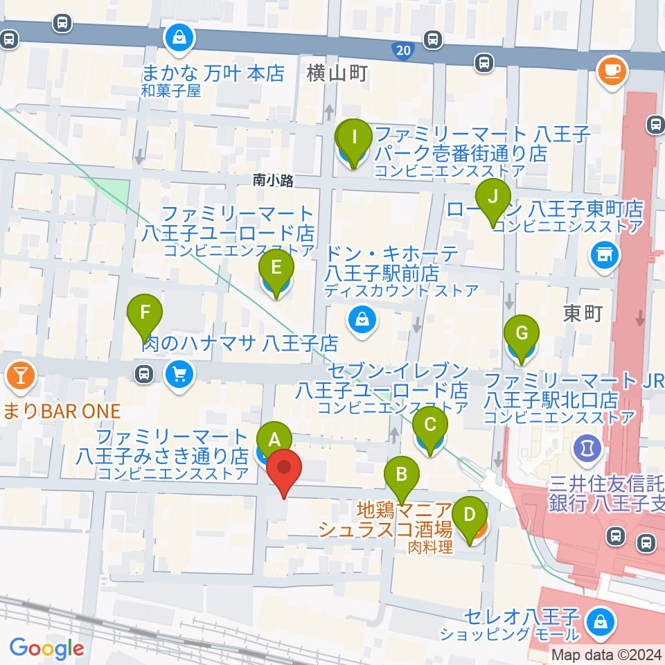 八王子papaBeat周辺のコンビニエンスストア一覧地図