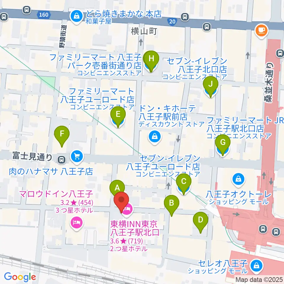 八王子papaBeat周辺のコンビニエンスストア一覧地図