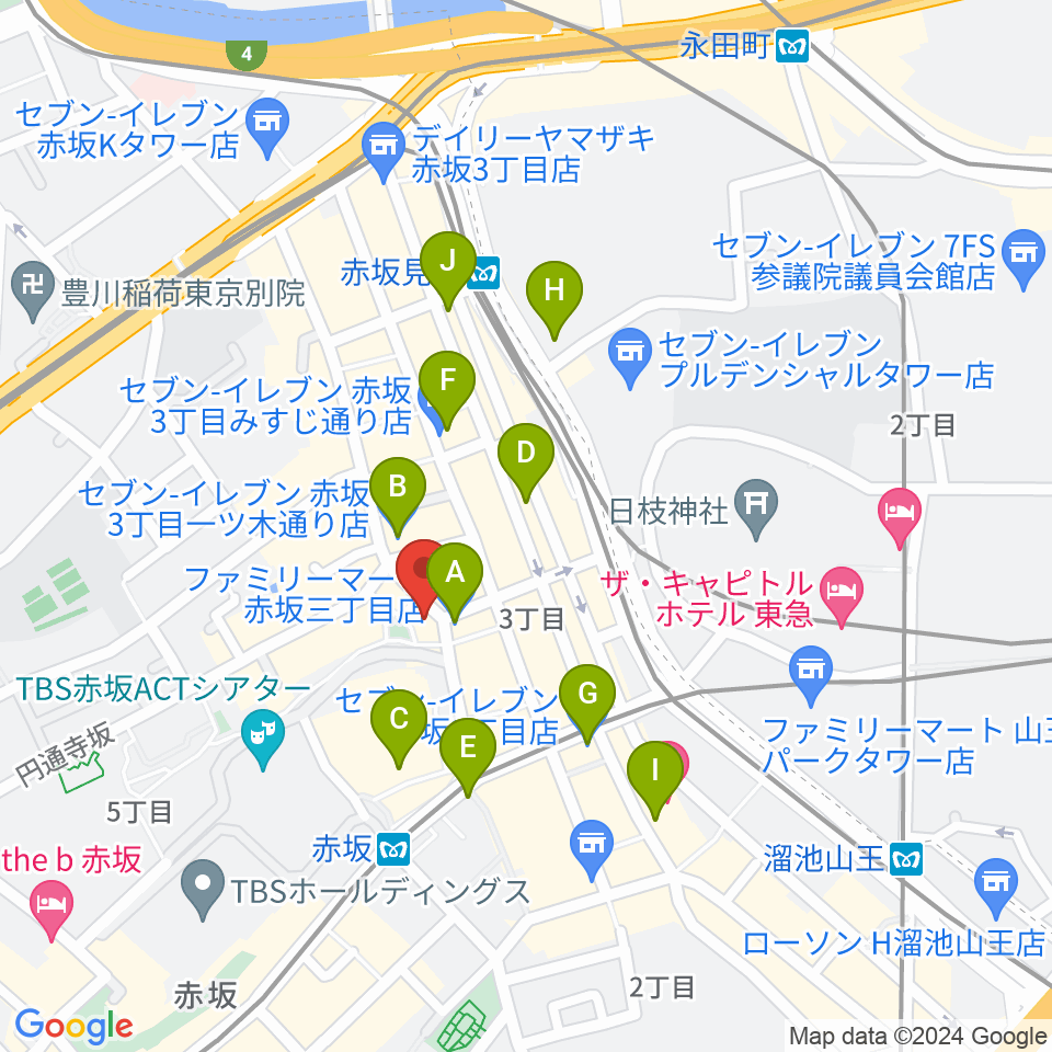 赤坂COUNTRY HOUSE周辺のコンビニエンスストア一覧地図