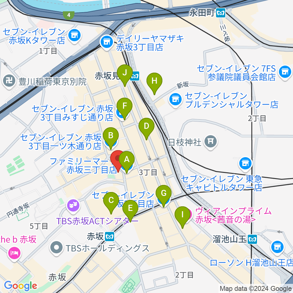 赤坂COUNTRY HOUSE周辺のコンビニエンスストア一覧地図