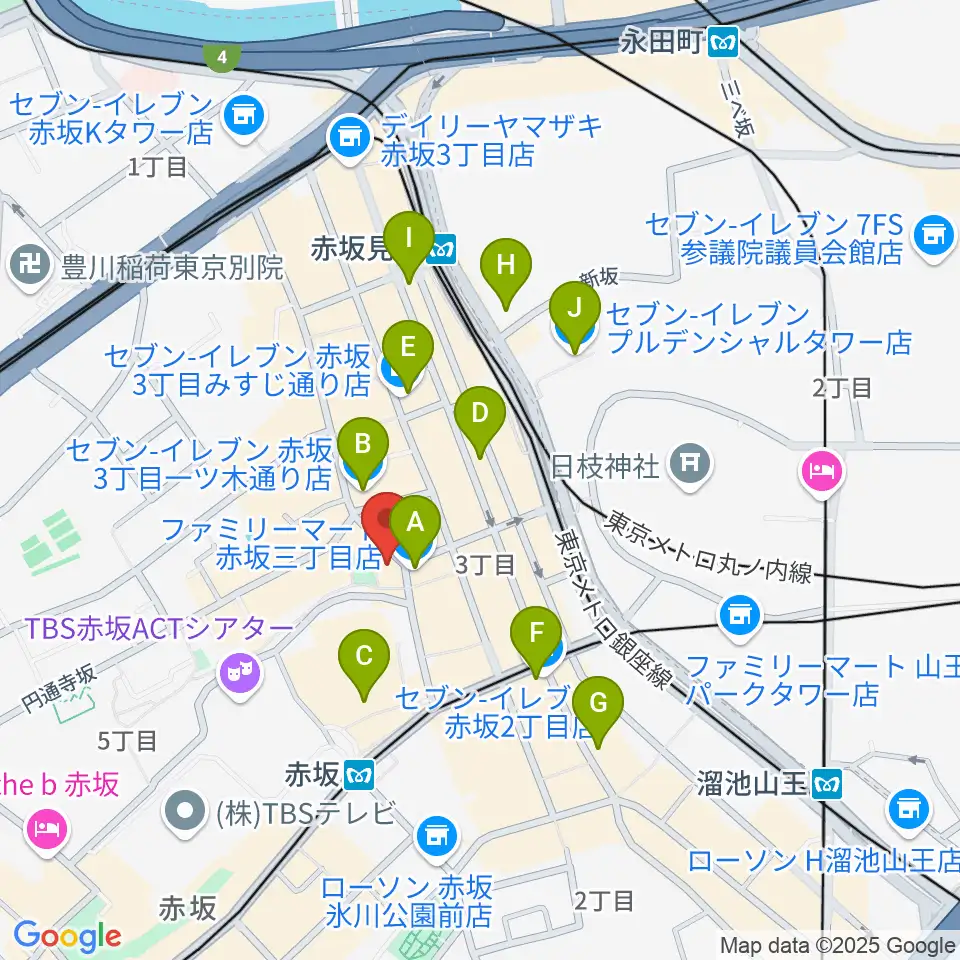 赤坂COUNTRY HOUSE周辺のコンビニエンスストア一覧地図