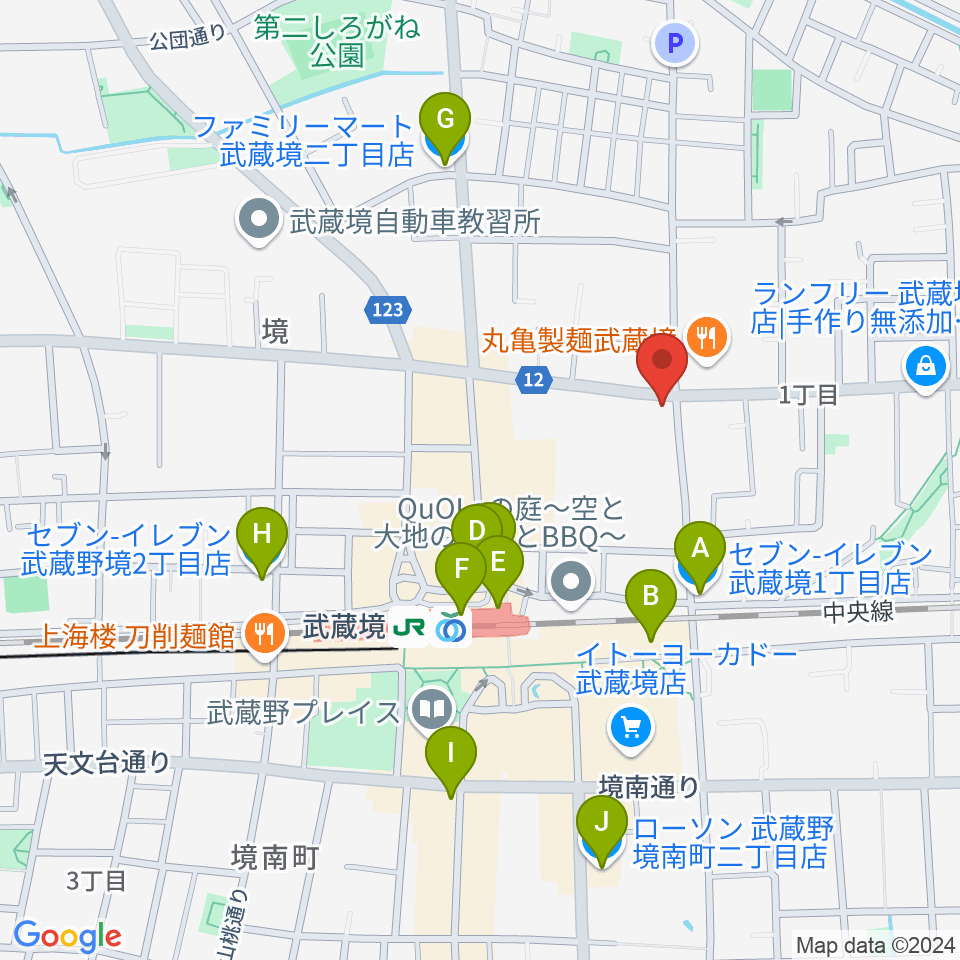 武蔵境スタット周辺のコンビニエンスストア一覧地図