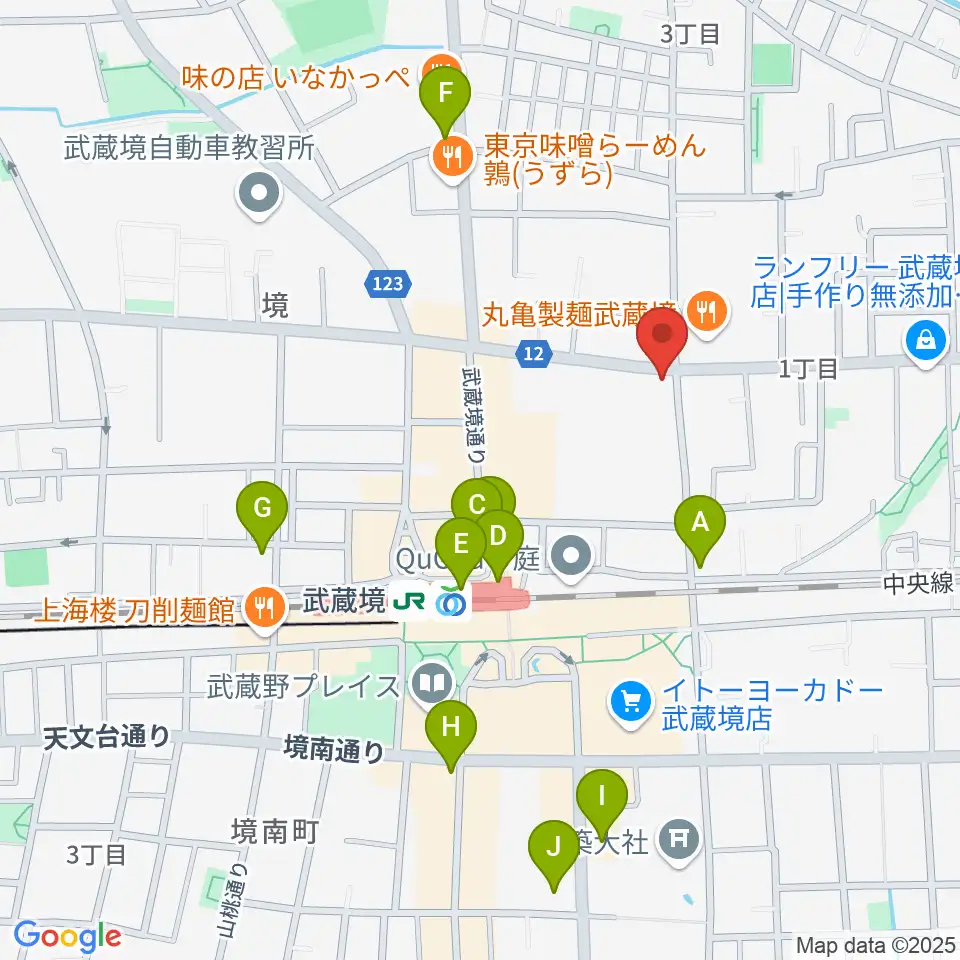 武蔵境スタット周辺のコンビニエンスストア一覧地図