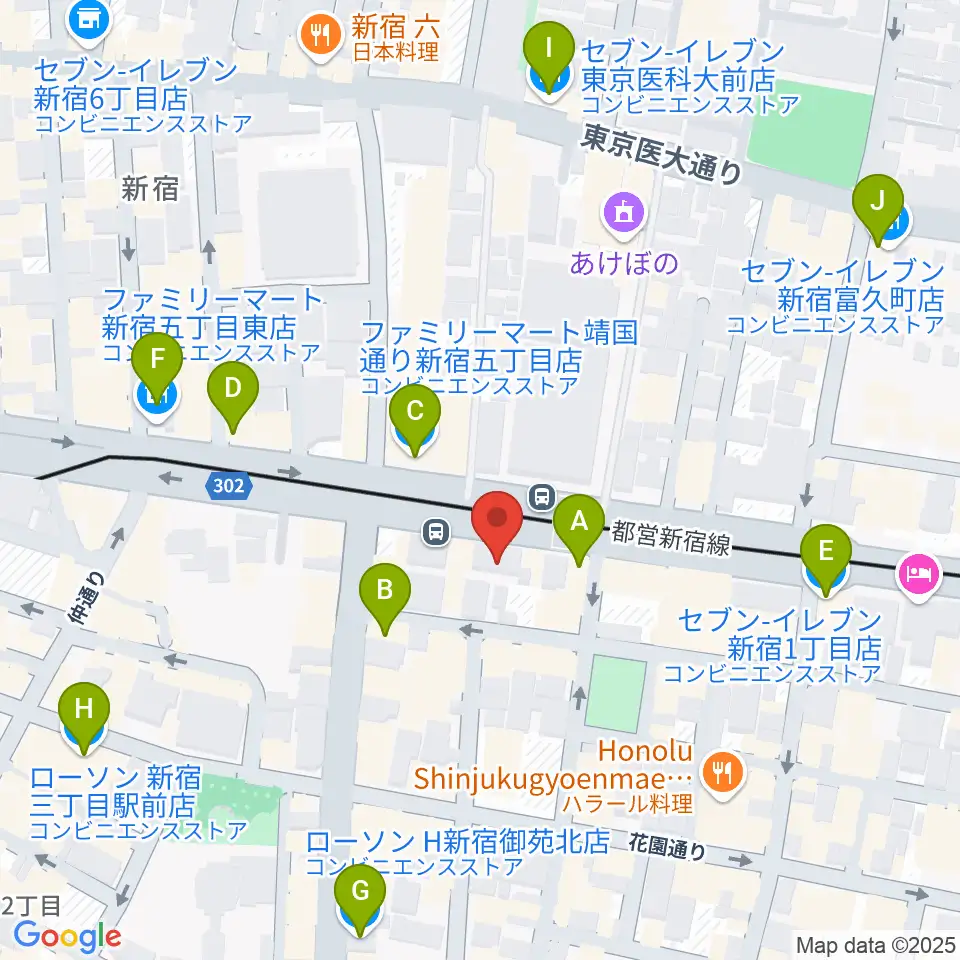 新宿カールモール周辺のコンビニエンスストア一覧地図