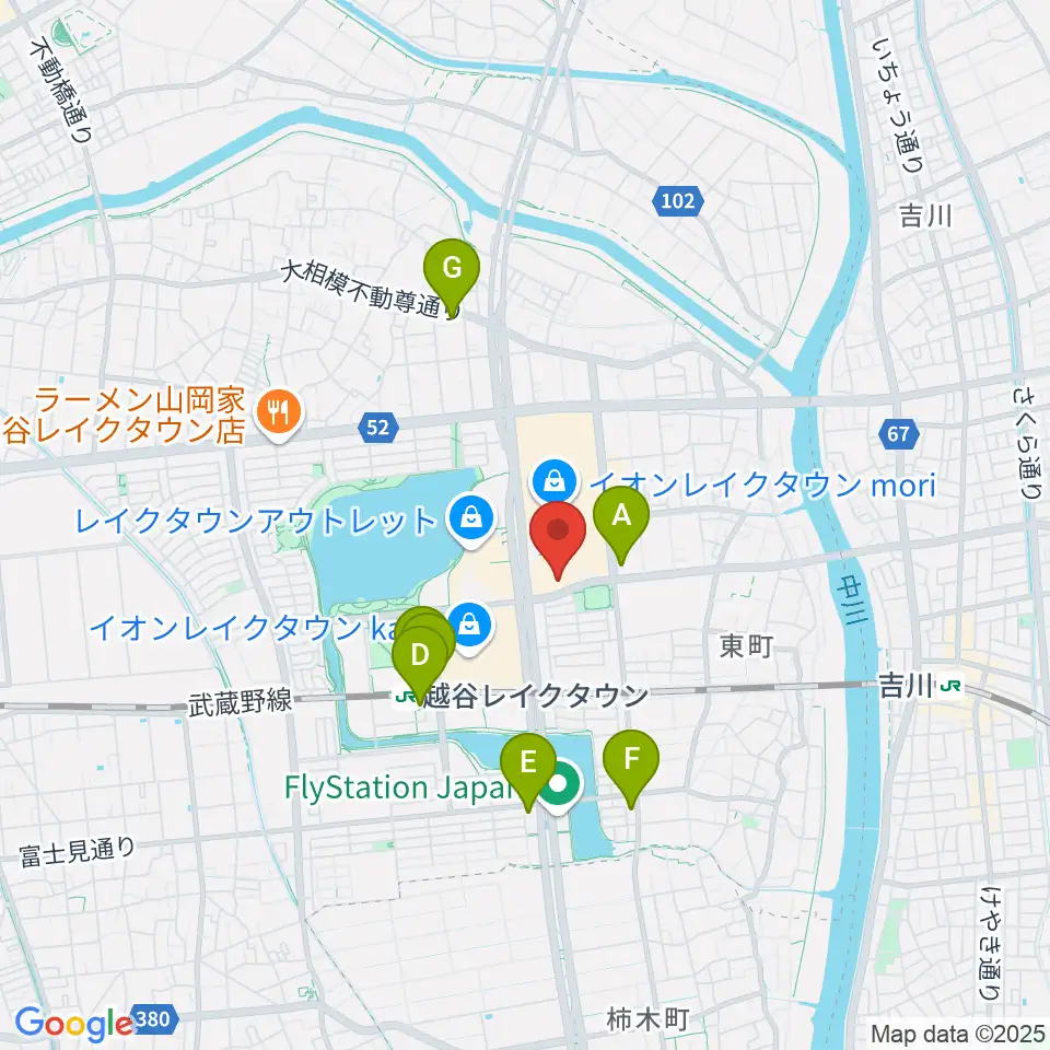 島村楽器 イオンレイクタウン店周辺のコンビニエンスストア一覧地図