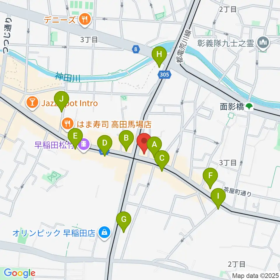 高田馬場JETROBOT周辺のコンビニエンスストア一覧地図