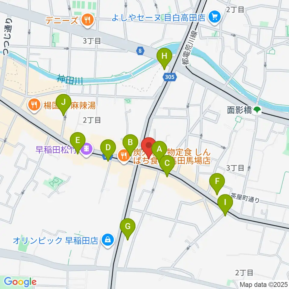高田馬場JETROBOT周辺のコンビニエンスストア一覧地図