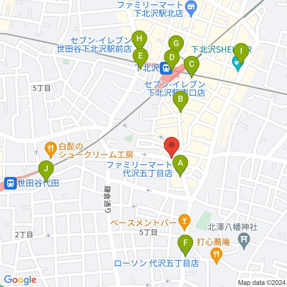 下北沢lete周辺のコンビニエンスストア一覧地図