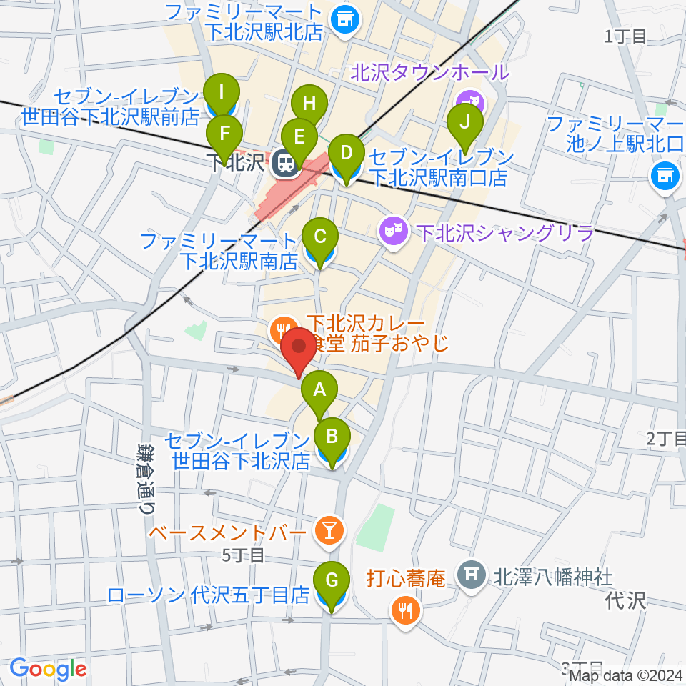 下北沢lete周辺のコンビニエンスストア一覧地図