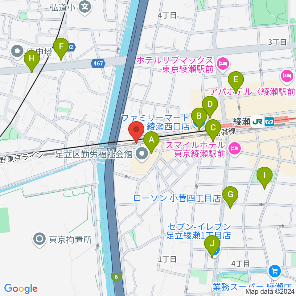 綾瀬CHESS周辺のコンビニエンスストア一覧地図