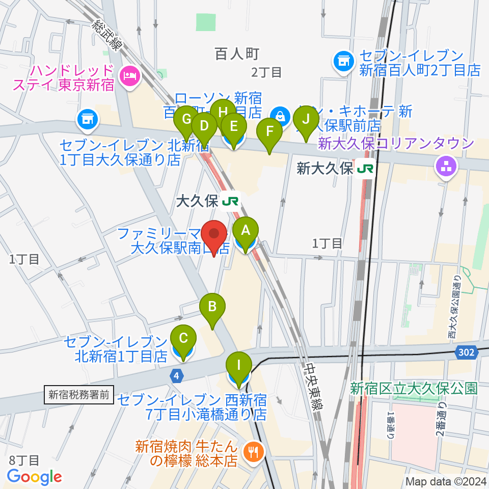 大久保バンプシティー周辺のコンビニエンスストア一覧地図