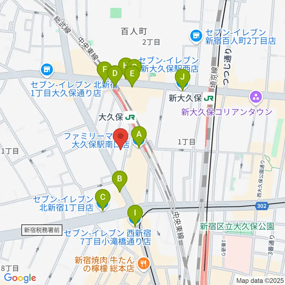大久保バンプシティー周辺のコンビニエンスストア一覧地図