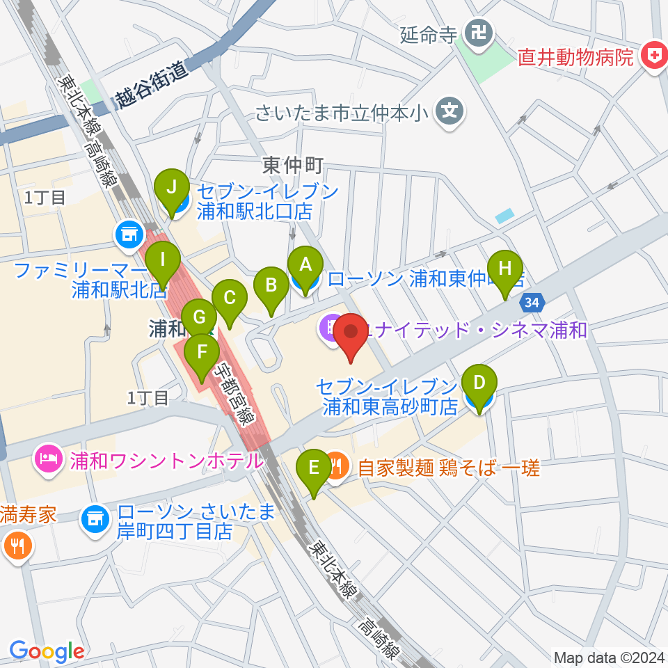 島村楽器 浦和パルコ店周辺のコンビニエンスストア一覧地図