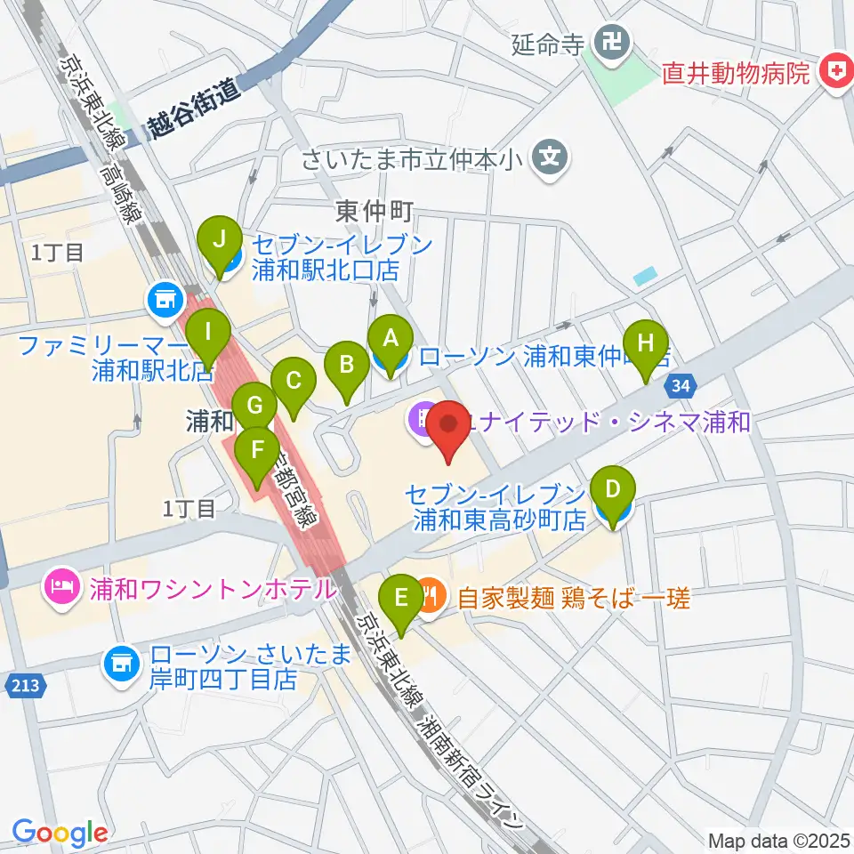 島村楽器 浦和パルコ店周辺のコンビニエンスストア一覧地図