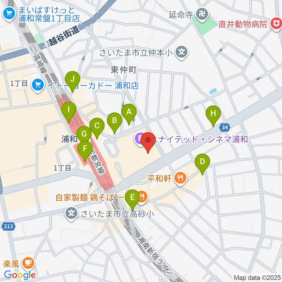 島村楽器 浦和パルコ店周辺のコンビニエンスストア一覧地図