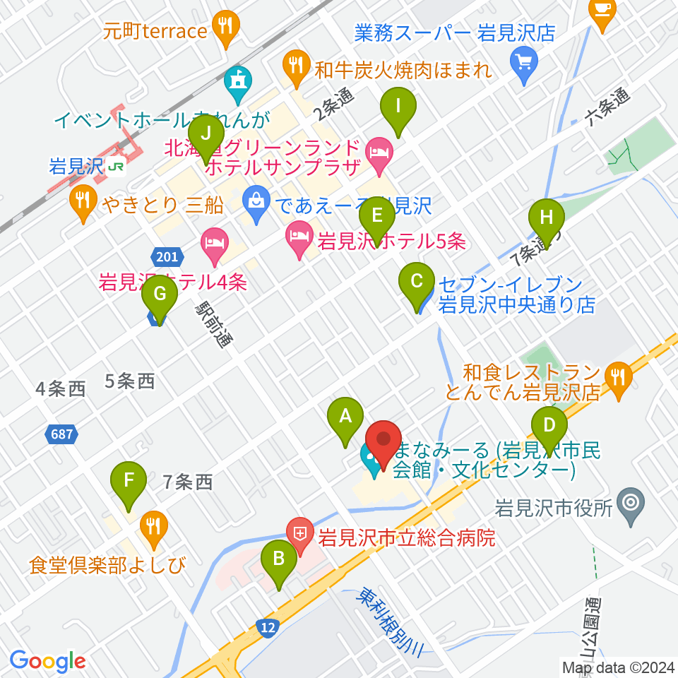 まなみーる 岩見沢市民会館・文化センター周辺のコンビニエンスストア一覧地図