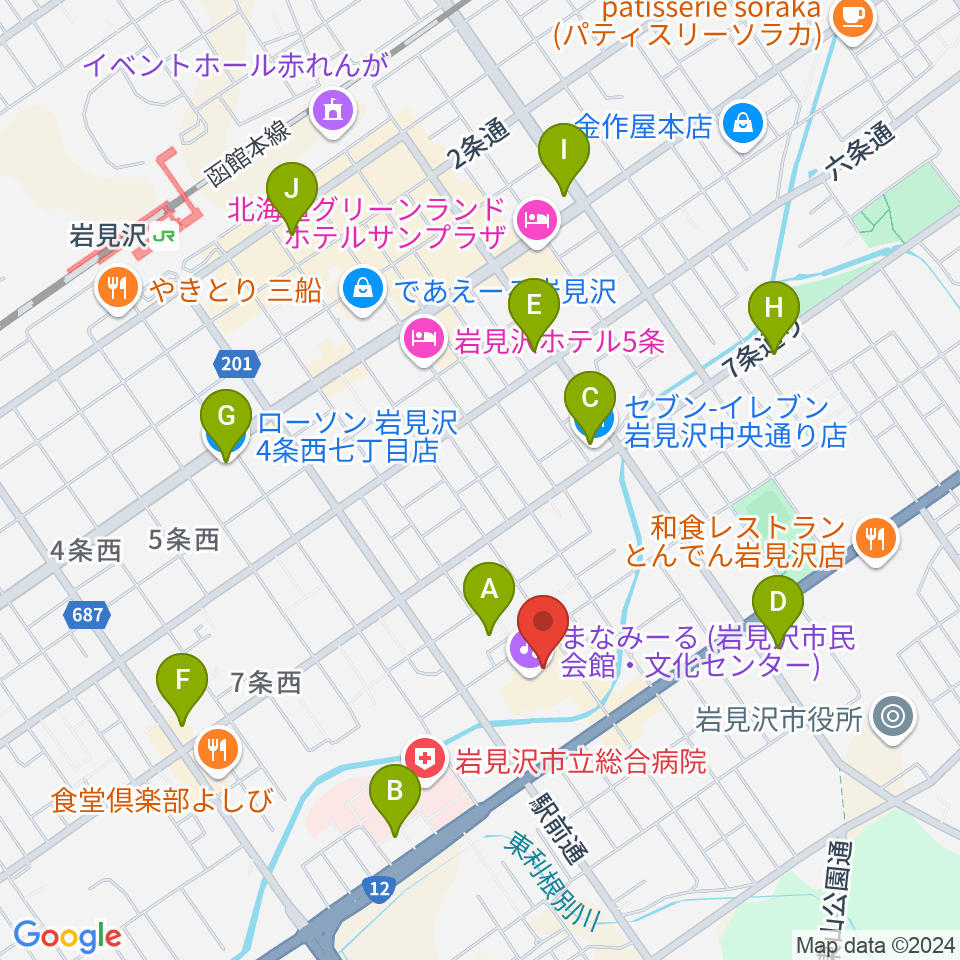 まなみーる 岩見沢市民会館・文化センター周辺のコンビニエンスストア一覧地図