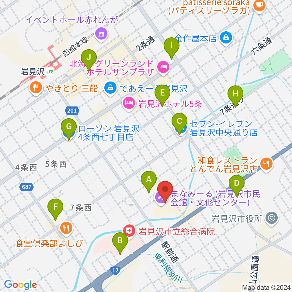 まなみーる 岩見沢市民会館・文化センター周辺のコンビニエンスストア一覧地図