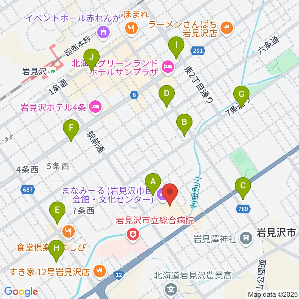 まなみーる 岩見沢市民会館・文化センター周辺のコンビニエンスストア一覧地図