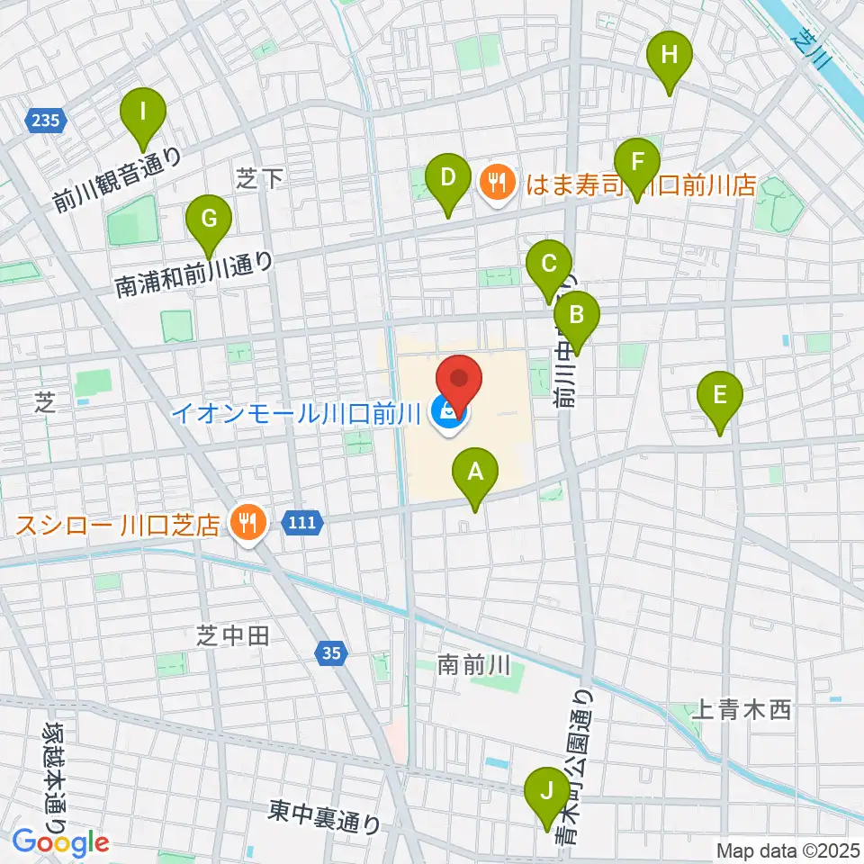 島村楽器イオンモール川口前川店周辺のコンビニエンスストア一覧地図