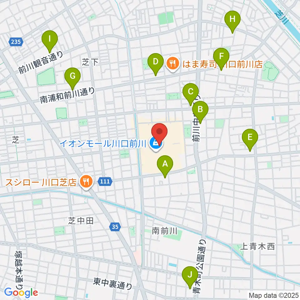 島村楽器イオンモール川口前川店周辺のコンビニエンスストア一覧地図