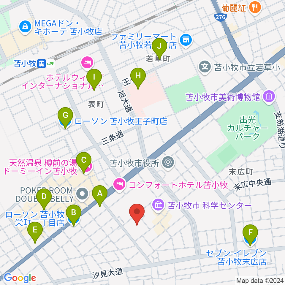 苫小牧市民会館周辺のコンビニエンスストア一覧地図