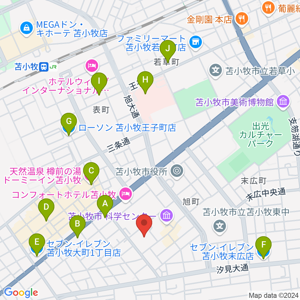 苫小牧市民会館周辺のコンビニエンスストア一覧地図