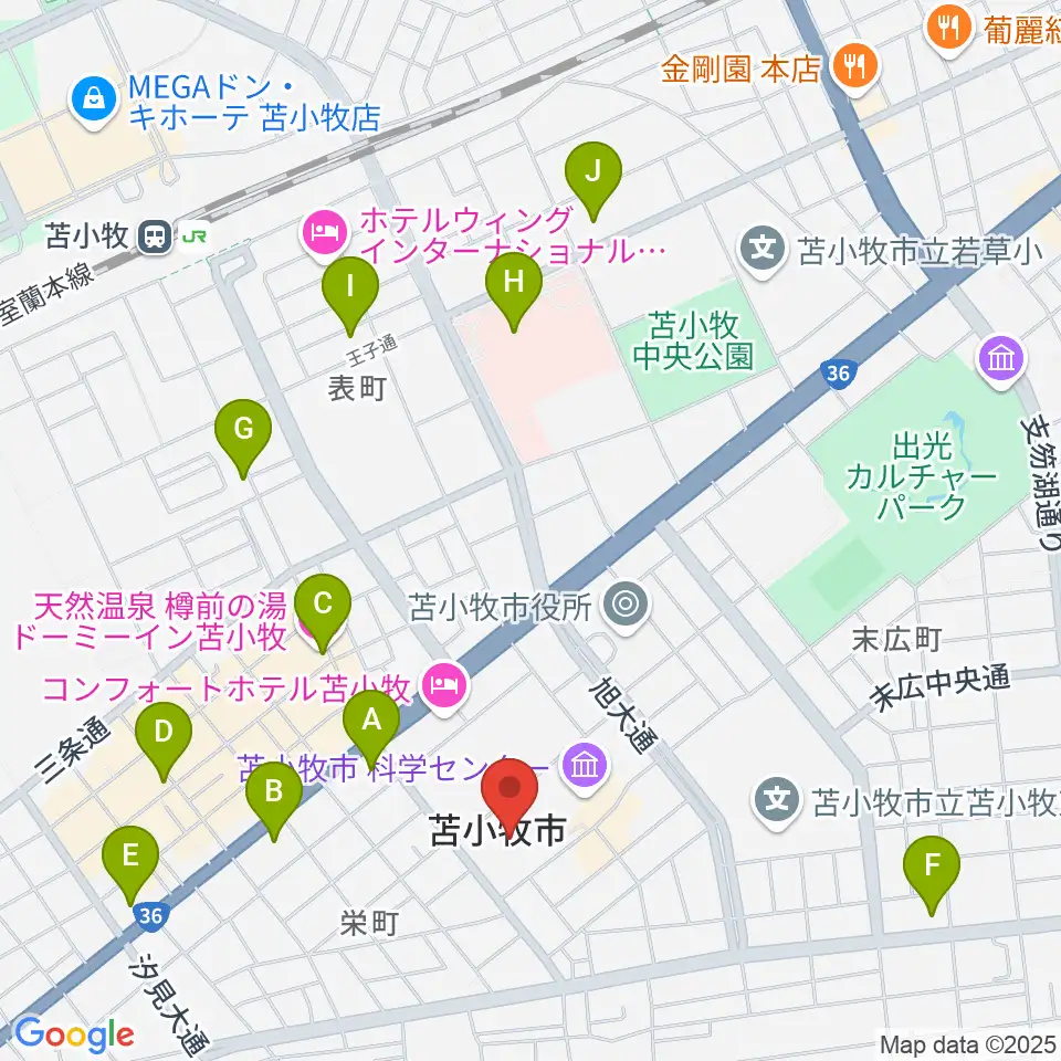 苫小牧市民会館周辺のコンビニエンスストア一覧地図