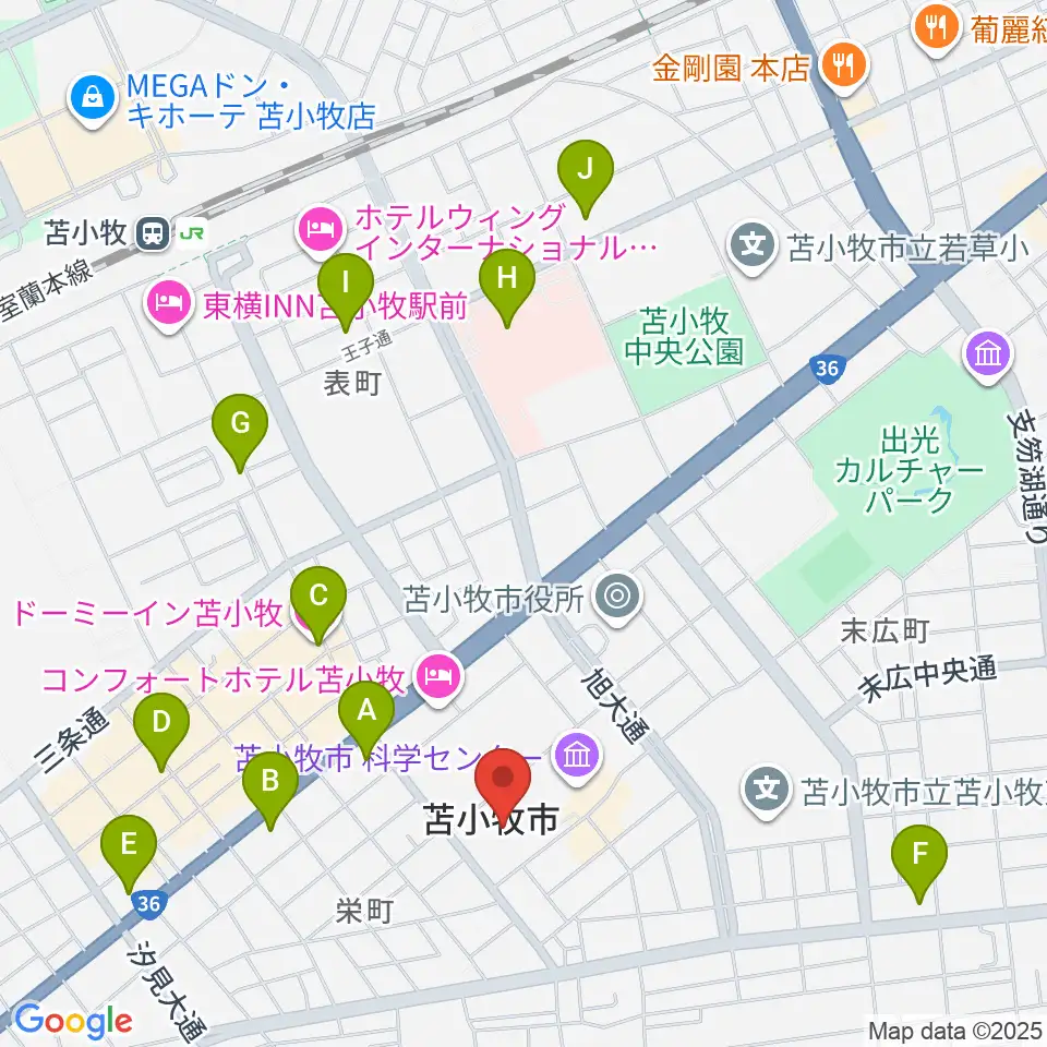 苫小牧市民会館周辺のコンビニエンスストア一覧地図