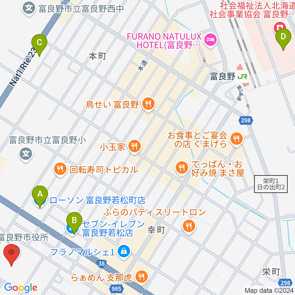 富良野文化会館サンエーホール周辺のコンビニエンスストア一覧地図