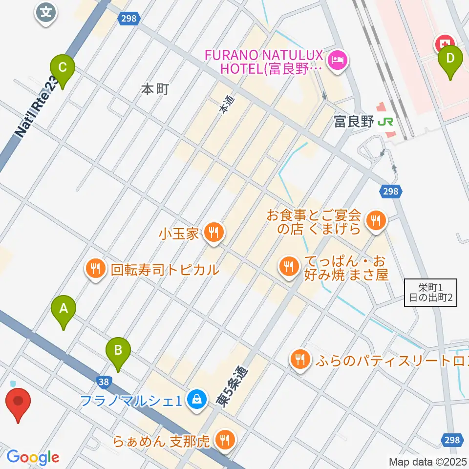 富良野文化会館サンエーホール周辺のコンビニエンスストア一覧地図