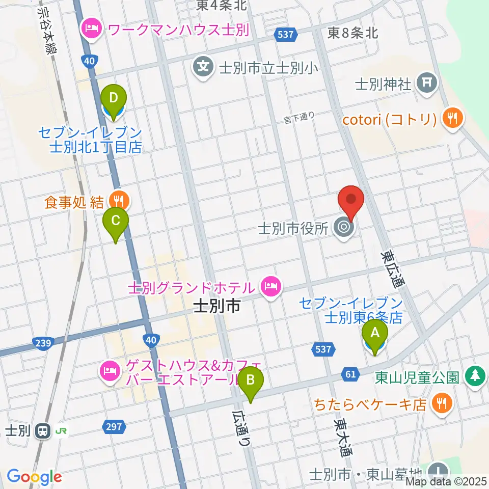 士別市民文化センター周辺のコンビニエンスストア一覧地図