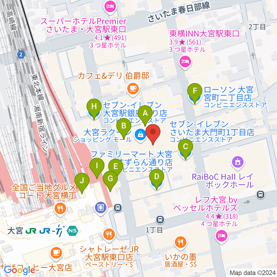 島村楽器 大宮店周辺のコンビニエンスストア一覧地図