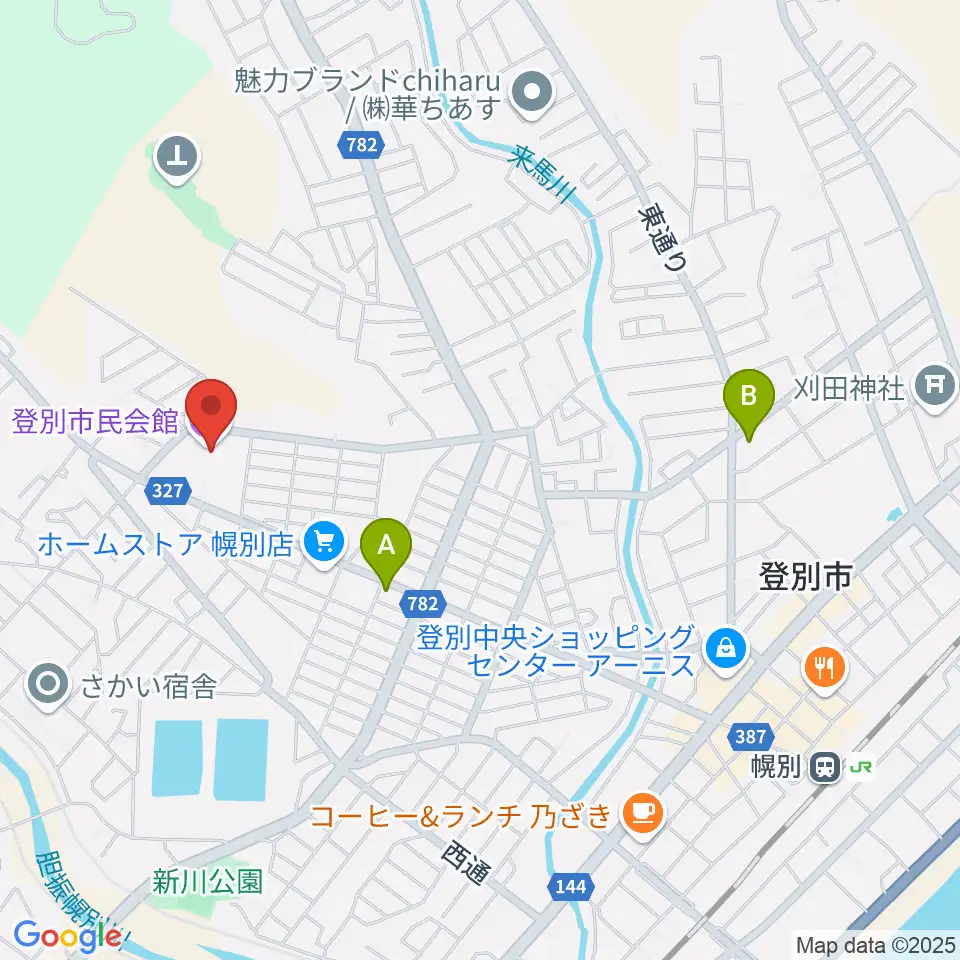 登別市民会館周辺のコンビニエンスストア一覧地図