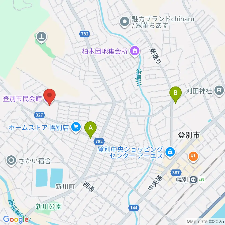 登別市民会館周辺のコンビニエンスストア一覧地図