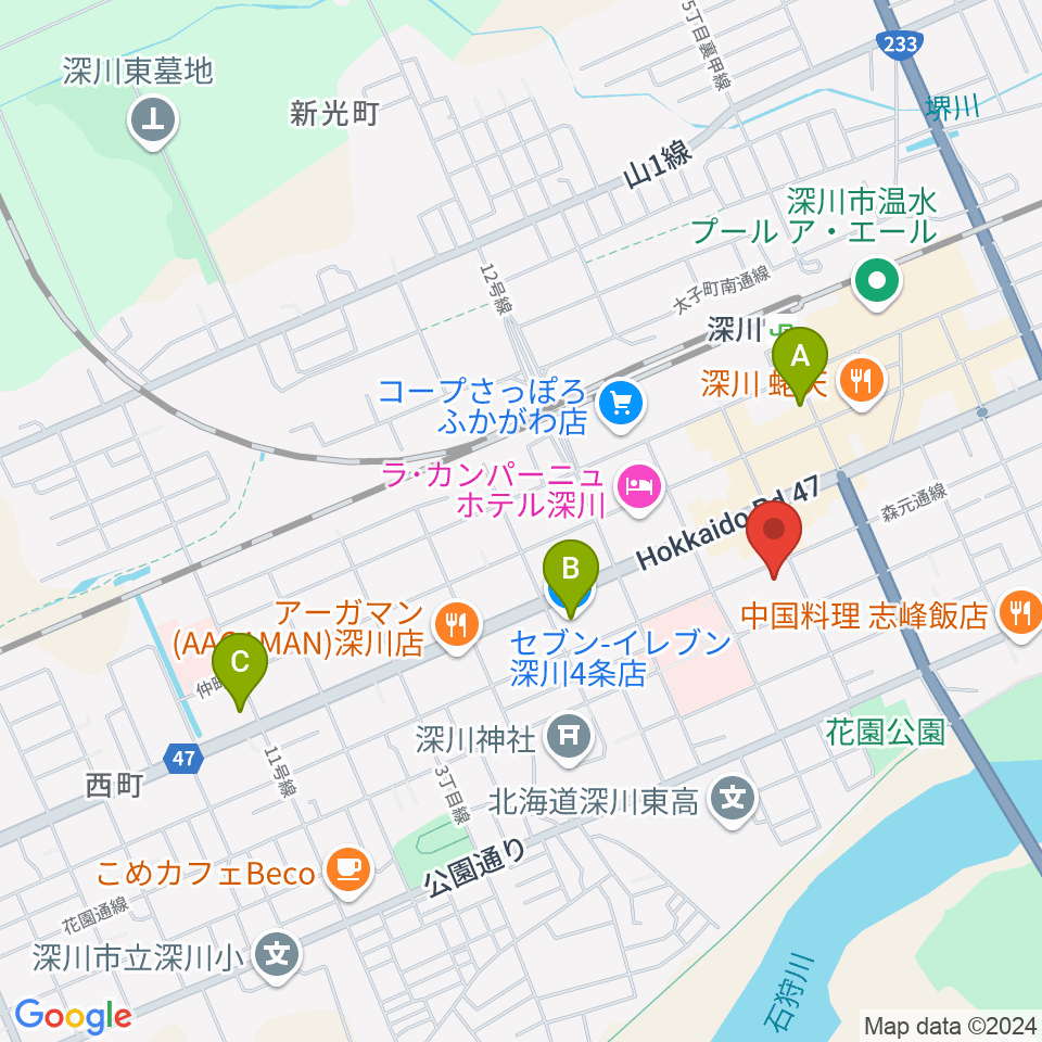 深川市文化交流ホールみ・らい周辺のコンビニエンスストア一覧地図