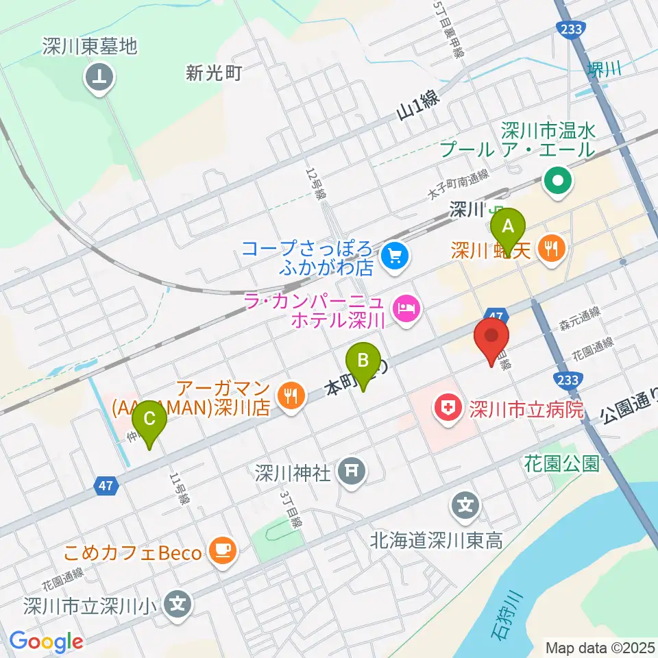 深川市文化交流ホールみ・らい周辺のコンビニエンスストア一覧地図