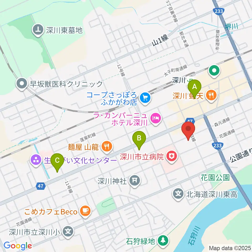深川市文化交流ホールみ・らい周辺のコンビニエンスストア一覧地図